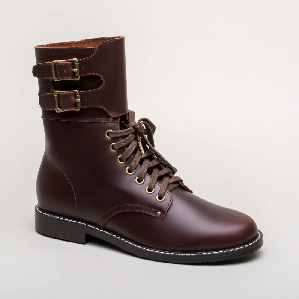 Rosie Vintage Double-Buckle Boots (Brown)