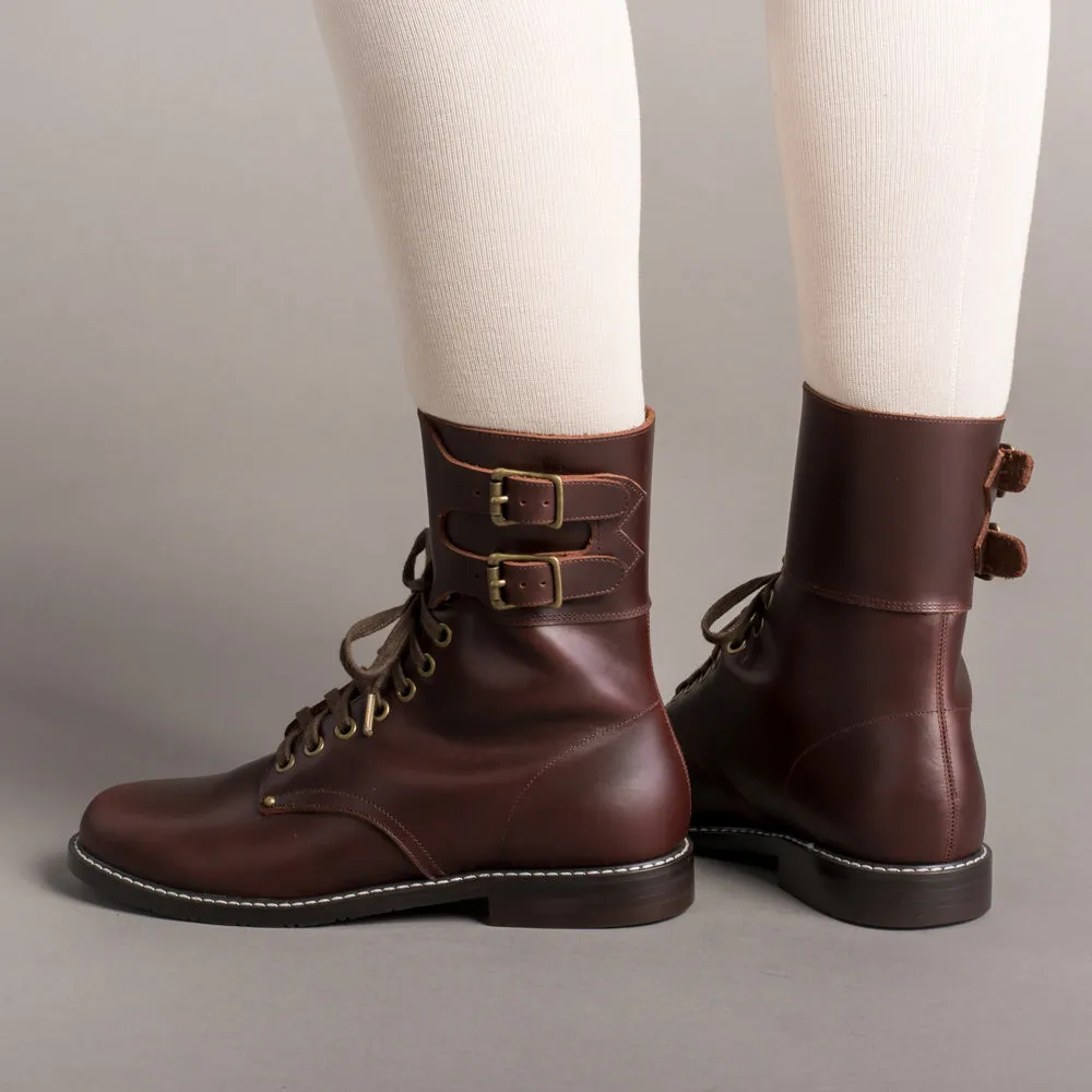 Rosie Vintage Double-Buckle Boots (Brown)