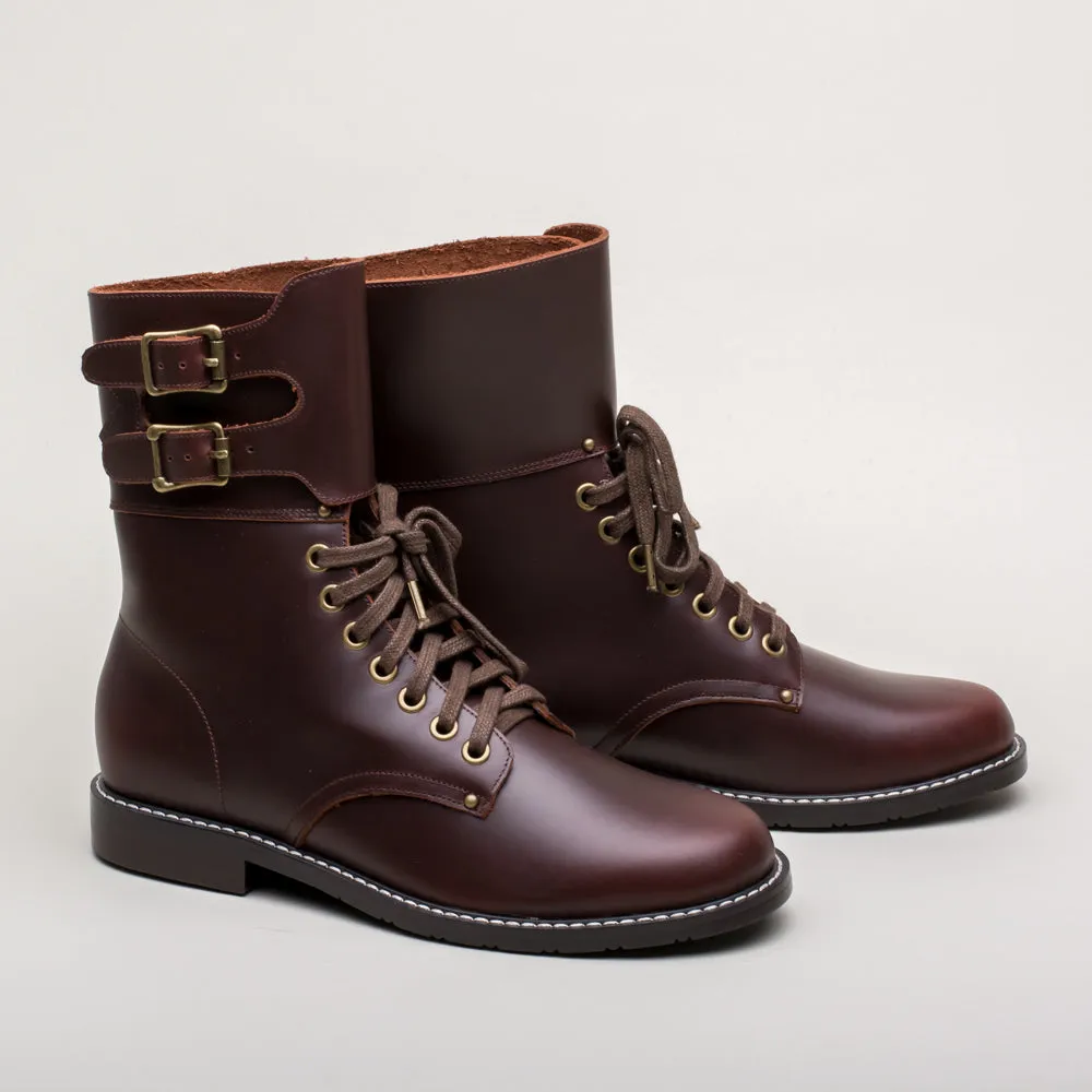 Rosie Vintage Double-Buckle Boots (Brown)