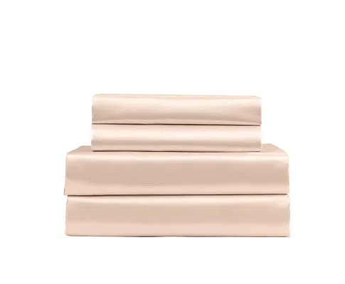 Royal Comfort Satin Sheet Set 4 Piece Fitted Flat Sheet Pillowcases - Champagne Pink