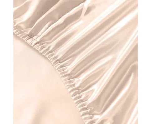 Royal Comfort Satin Sheet Set 4 Piece Fitted Flat Sheet Pillowcases - Champagne Pink