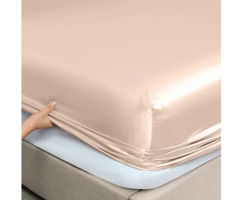 Royal Comfort Satin Sheet Set 4 Piece Fitted Flat Sheet Pillowcases - Champagne Pink