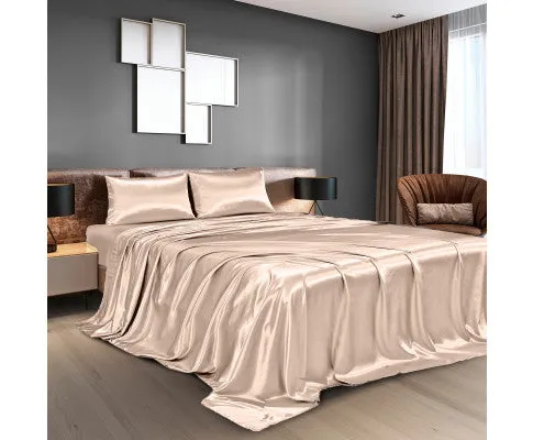 Royal Comfort Satin Sheet Set 4 Piece Fitted Flat Sheet Pillowcases - Champagne Pink