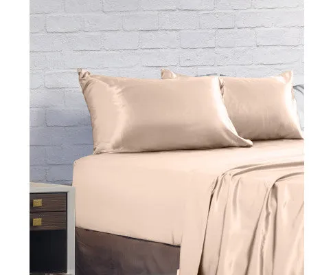Royal Comfort Satin Sheet Set 4 Piece Fitted Flat Sheet Pillowcases - Champagne Pink