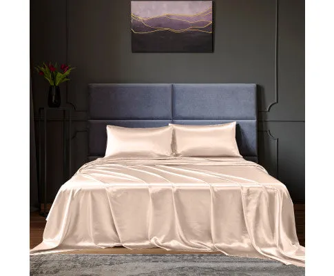 Royal Comfort Satin Sheet Set 4 Piece Fitted Flat Sheet Pillowcases - Champagne Pink