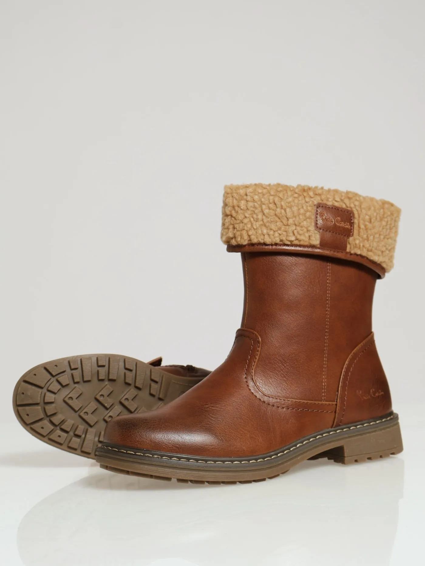 Sherpa Trim Boot With Low Heel - Tan