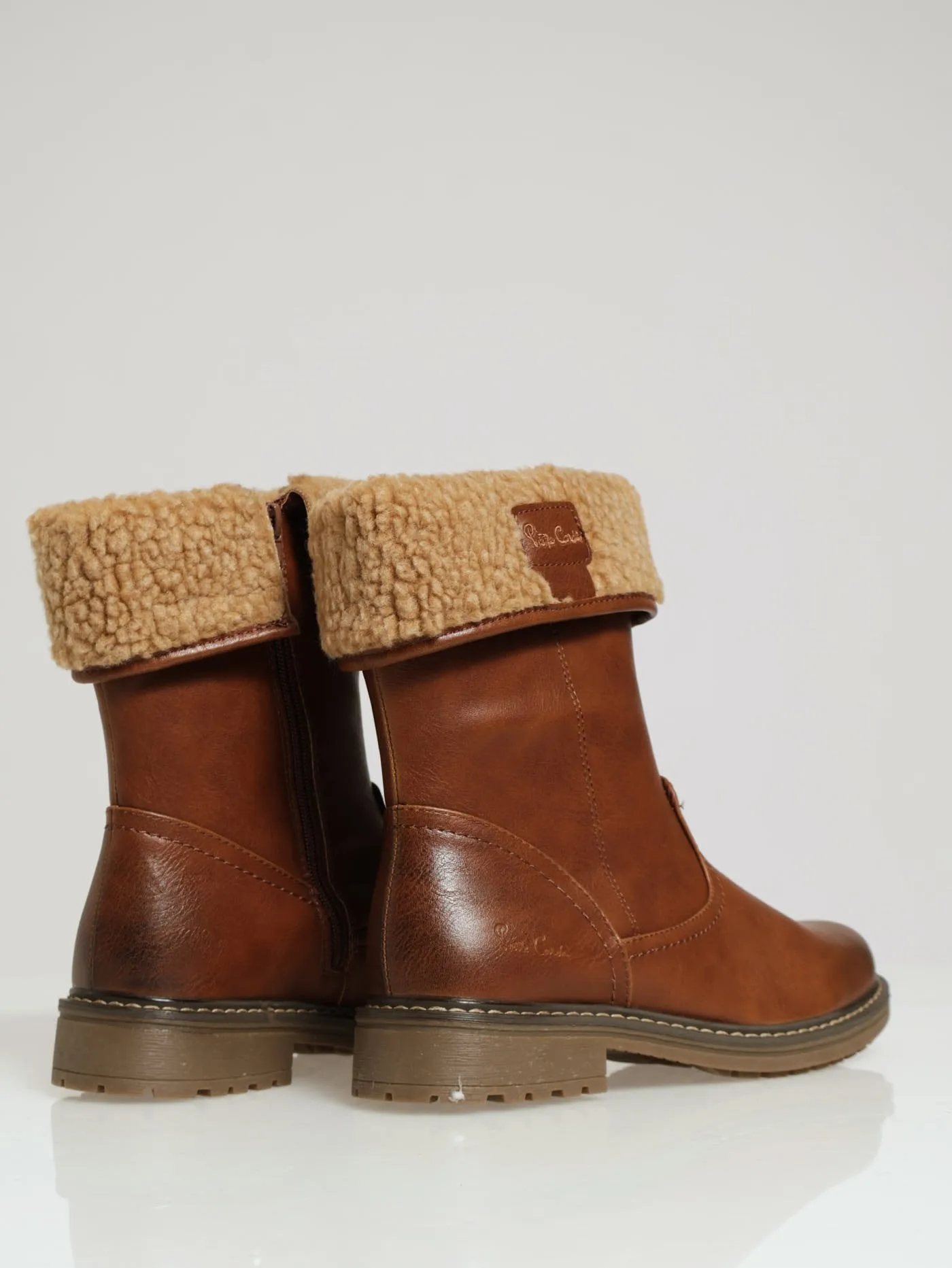 Sherpa Trim Boot With Low Heel - Tan