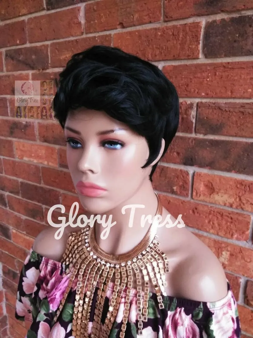 Short Razor Cut Full Wig, Pixie Cut Hairstyle, Short Green Wig, Black Wig, READY To SHIP // DEMAND