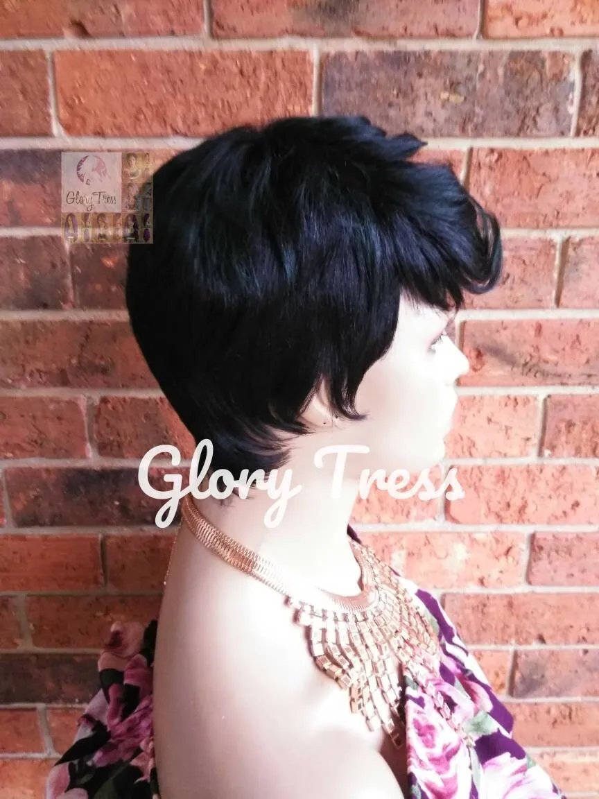 Short Razor Cut Full Wig, Pixie Cut Hairstyle, Short Green Wig, Black Wig, READY To SHIP // DEMAND