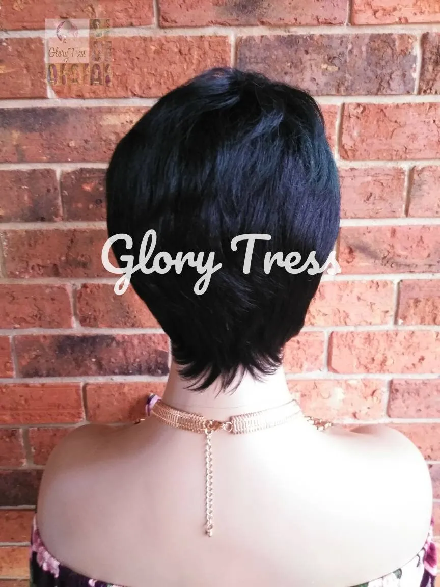 Short Razor Cut Full Wig, Pixie Cut Hairstyle, Short Green Wig, Black Wig, READY To SHIP // DEMAND
