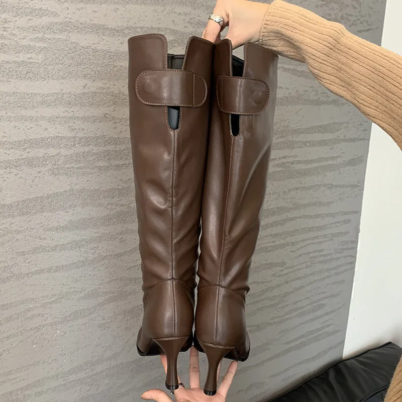 Simple High Heel Round Head High Leg Boot Commuter's All-matching Solid Color