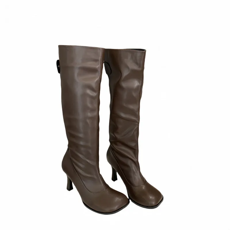 Simple High Heel Round Head High Leg Boot Commuter's All-matching Solid Color