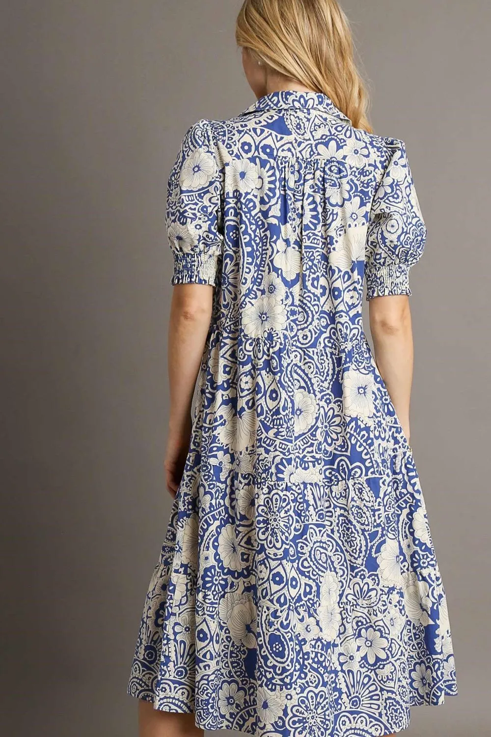 Smocked Cuff Puff Sleeve Midi Dress