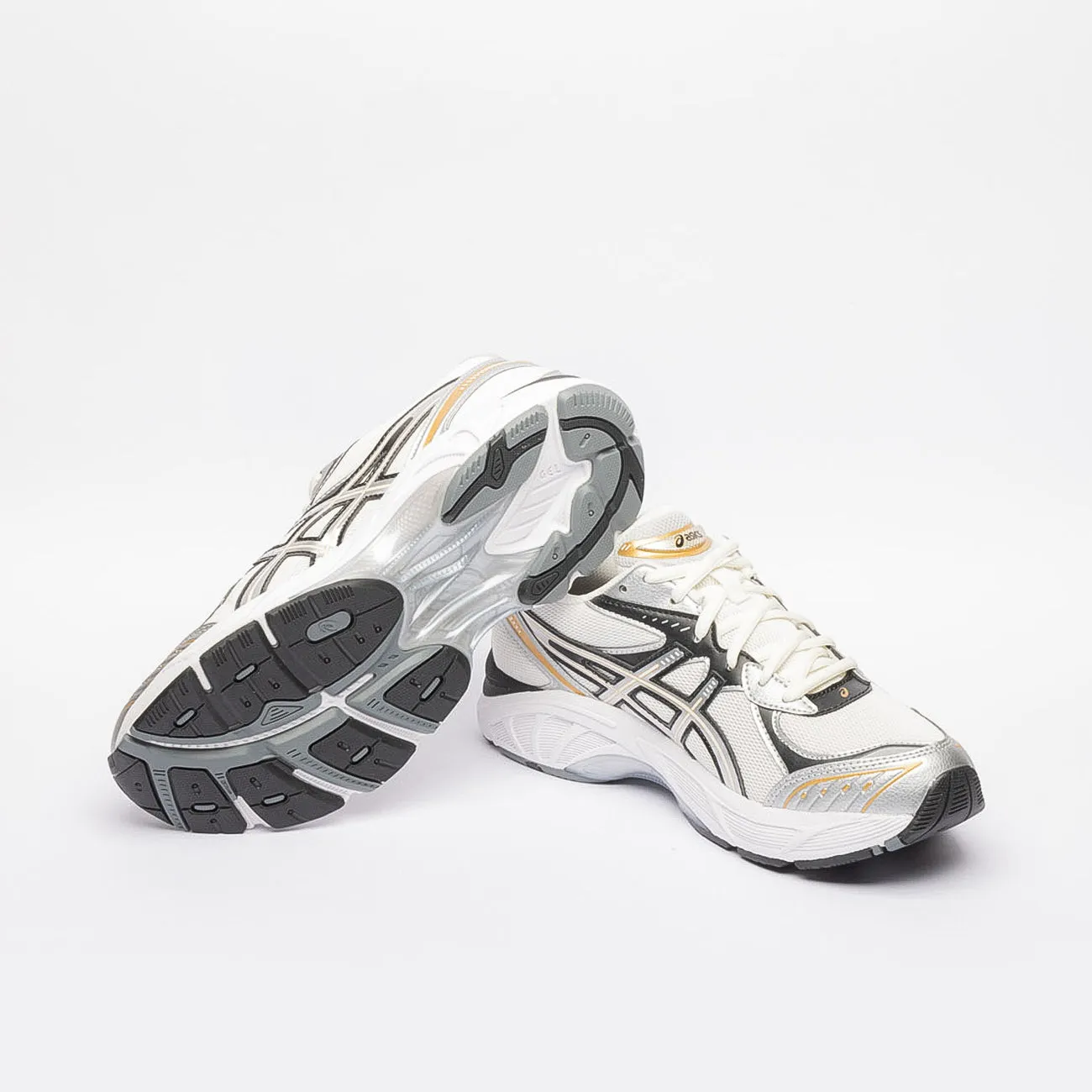 Sneaker running Asics GT-2160 in pelle nera e argento e tessuto bianco