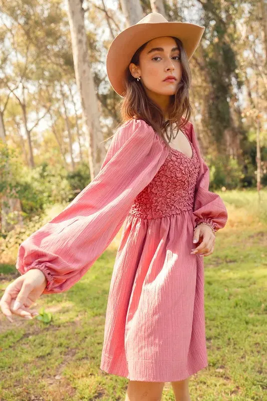 SO ME Textured Woven Smocked Dress