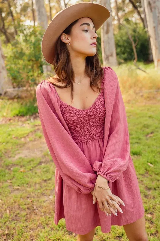 SO ME Textured Woven Smocked Dress