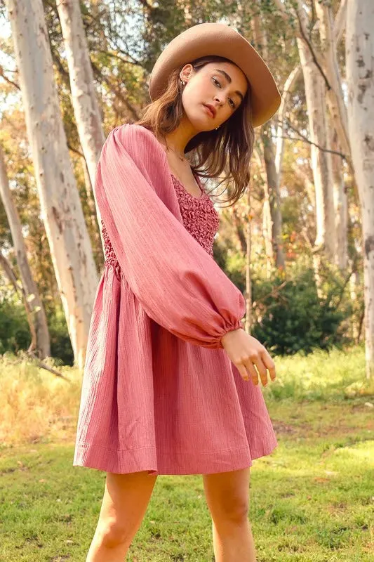 SO ME Textured Woven Smocked Dress