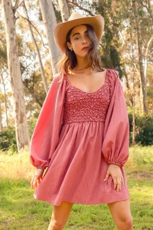 SO ME Textured Woven Smocked Dress