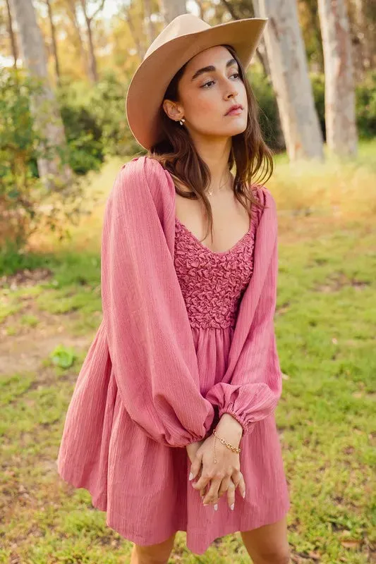 SO ME Textured Woven Smocked Dress