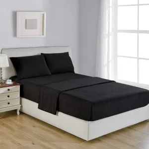 softan Polar Fleece Bed Sheet Set, Super Soft Plush Microfiber 4 Pcs, Easy Care and Breathable Bed Sheets with 15" Deep Pocket for All Seasons, Black, King