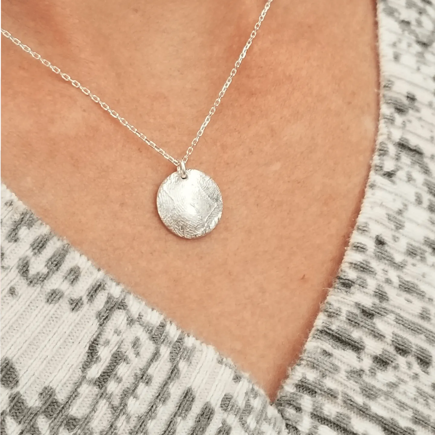 Sterling Silver Fingerprint Dome Necklace