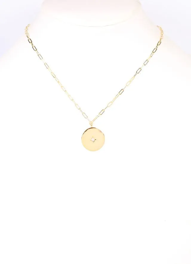 Sylvester CZ Disc Necklace GOLD