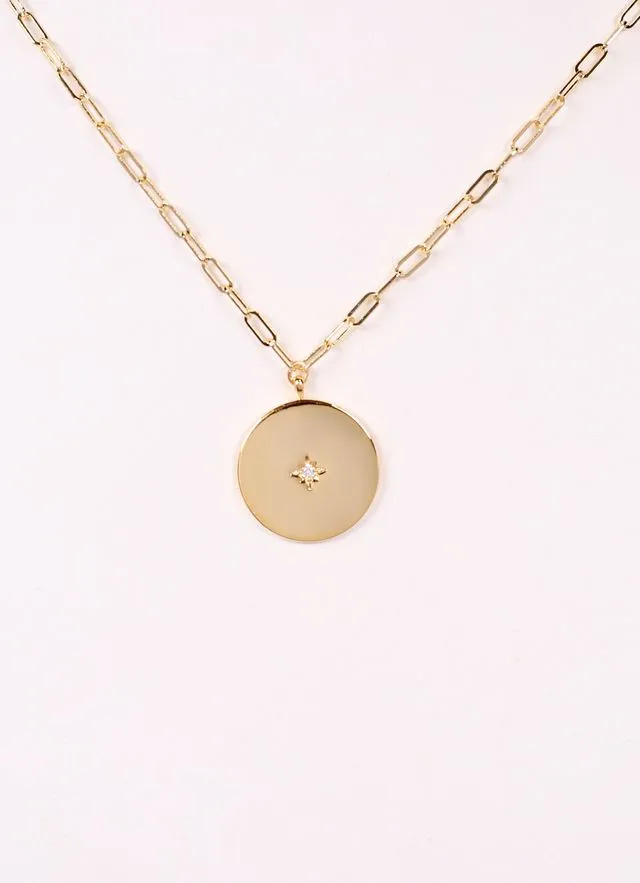 Sylvester CZ Disc Necklace GOLD