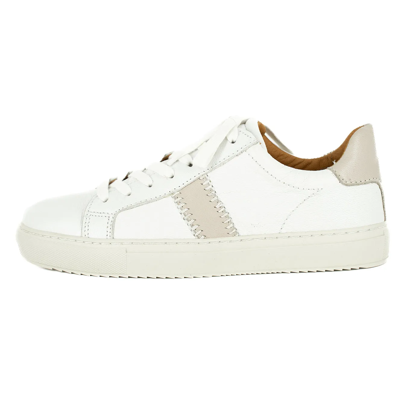 Tripoli : Ladies Leather Sneaker in White & Cream Cayak
