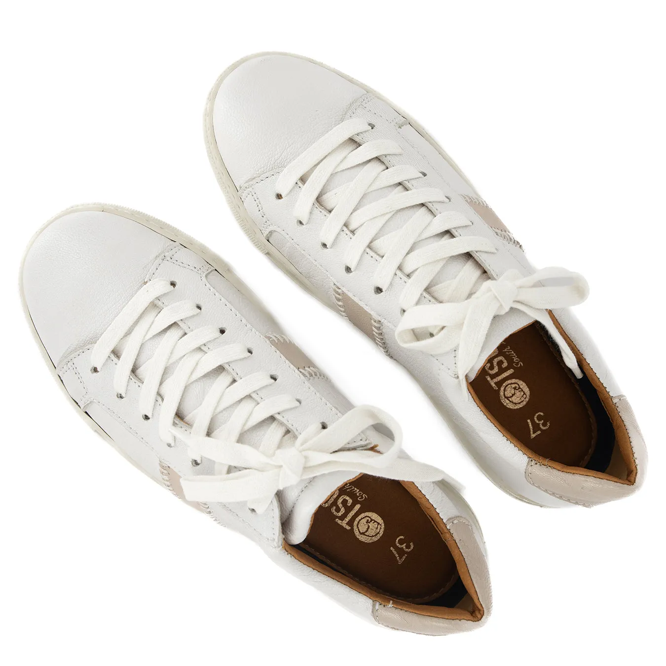 Tripoli : Ladies Leather Sneaker in White & Cream Cayak