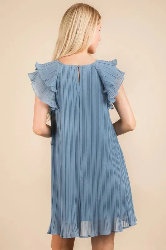 VERY J Plus Size Ruffle Sleeve Pleated Woven Mini Dress
