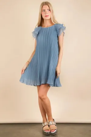 VERY J Plus Size Ruffle Sleeve Pleated Woven Mini Dress
