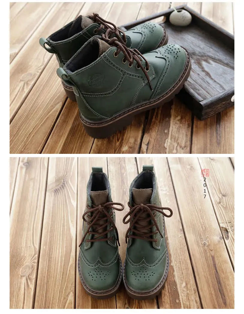 Water-proof Brogue Style Lace-up Oxford Boots for Women 35-44