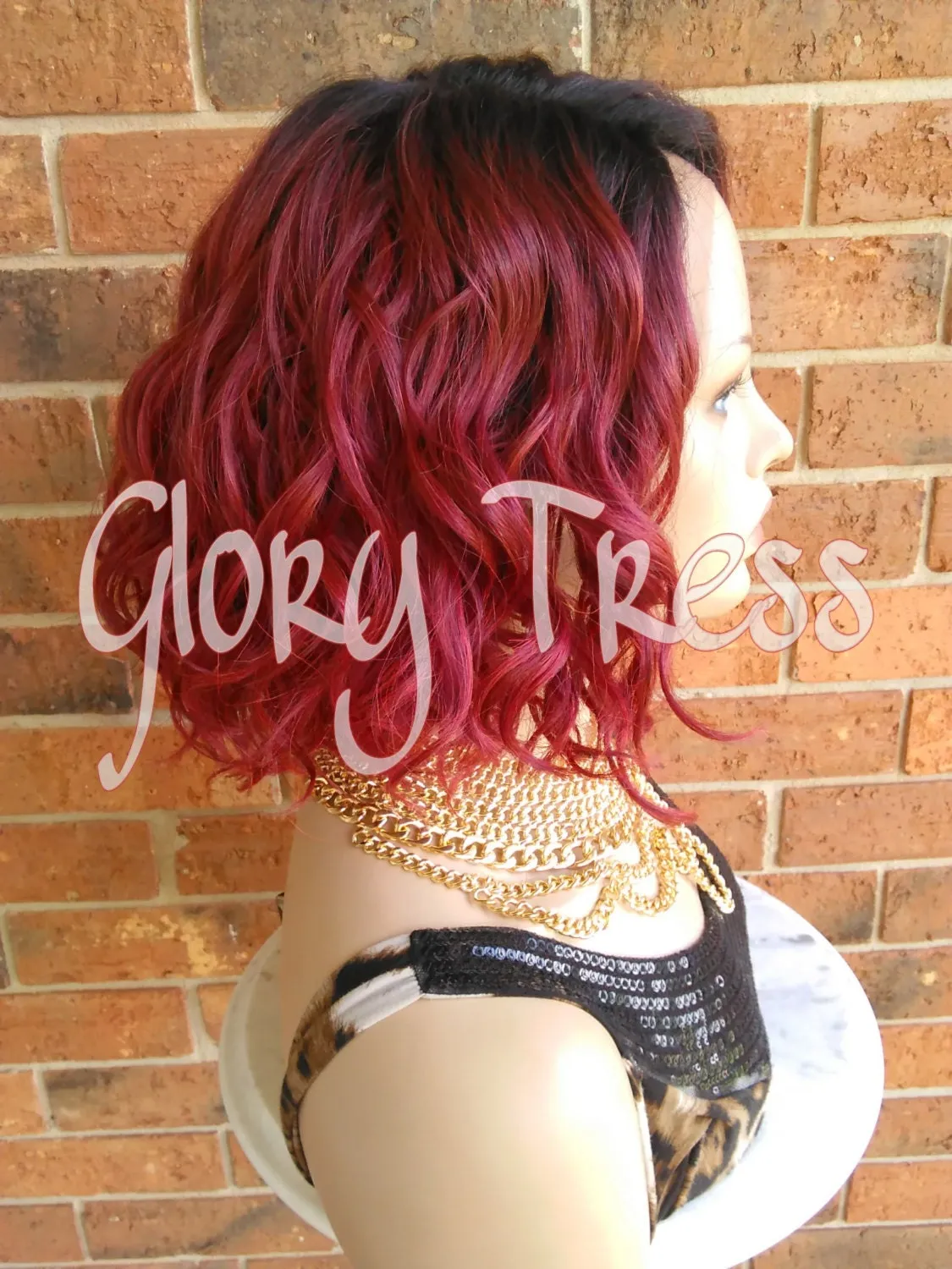 Wavy Bob Lace Front Wig, 100% Human Hair Blend, Ombre Red Wig // DELIGHT ( Free Shipping)