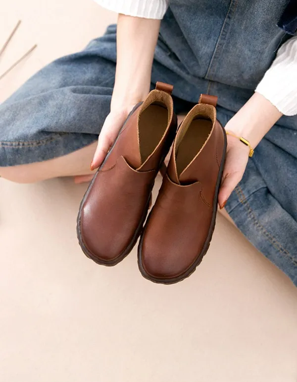 Winter Retro Leather Women's Black Boots Plush