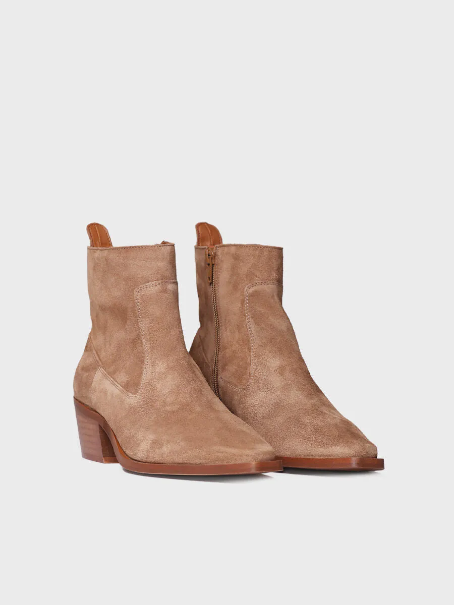 Women's Ankle boot in suede in Coffee - IKIA-SY