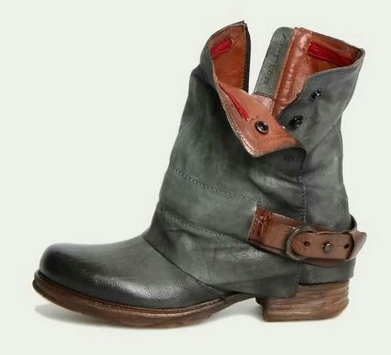 Women's Slouchy Leather Ankle Height Booties with Zipper Side