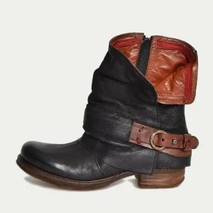 Women's Slouchy Leather Ankle Height Booties with Zipper Side
