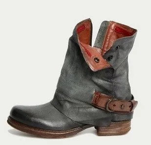 Women's Slouchy Leather Ankle Height Booties with Zipper Side