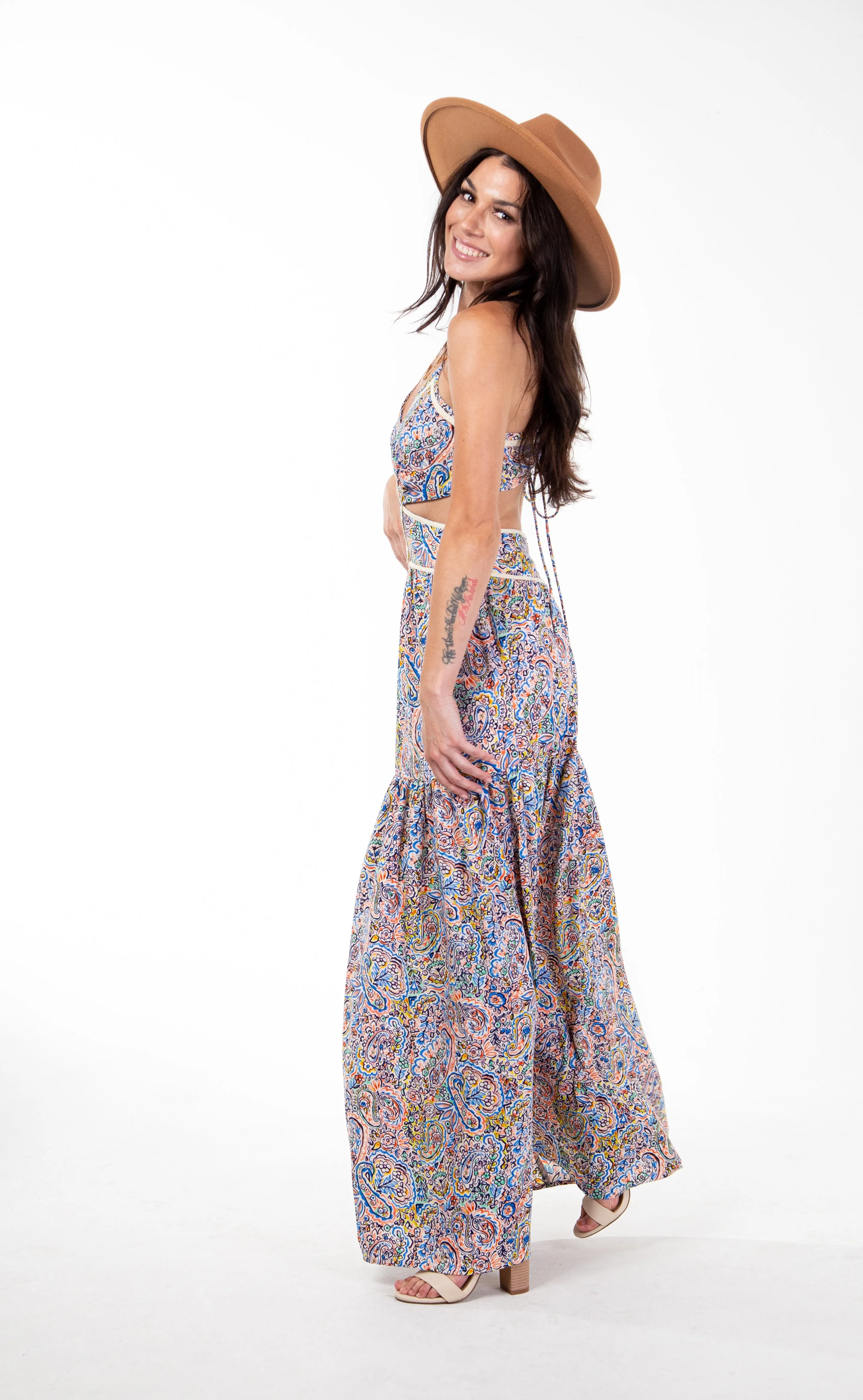 XENA CUT-OUT PAISLEY DRESS